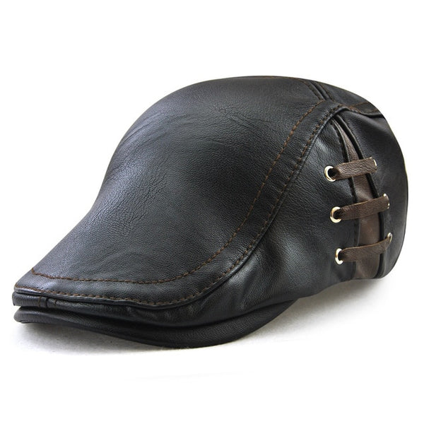 Ssefcom Leather Newsboy Cap For Men Warm Beret Hat British Gentleman