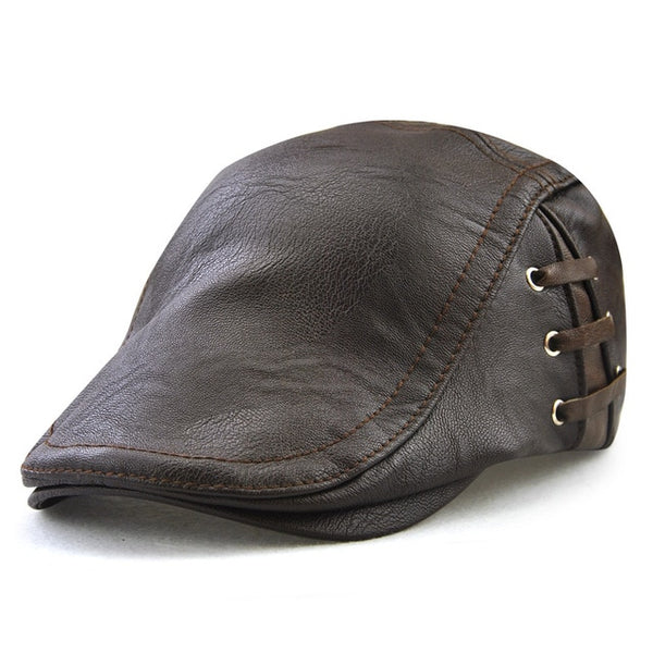 Ssefcom Leather Newsboy Cap For Men Warm Beret Hat British Gentleman