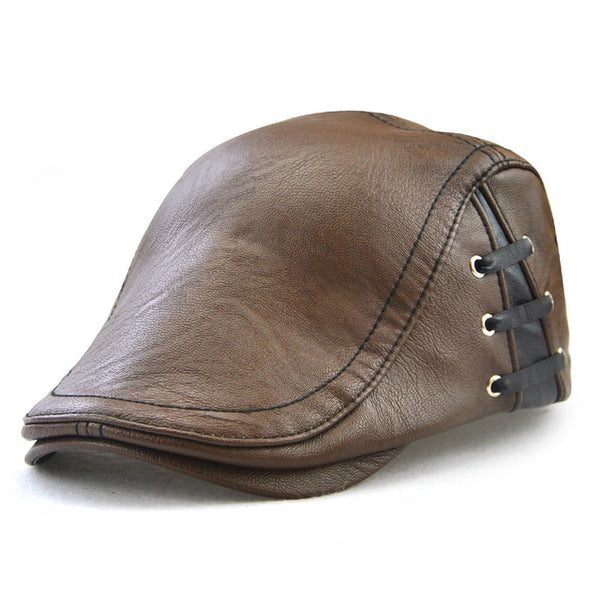 Ssefcom Leather Newsboy Cap For Men Warm Beret Hat British Gentleman