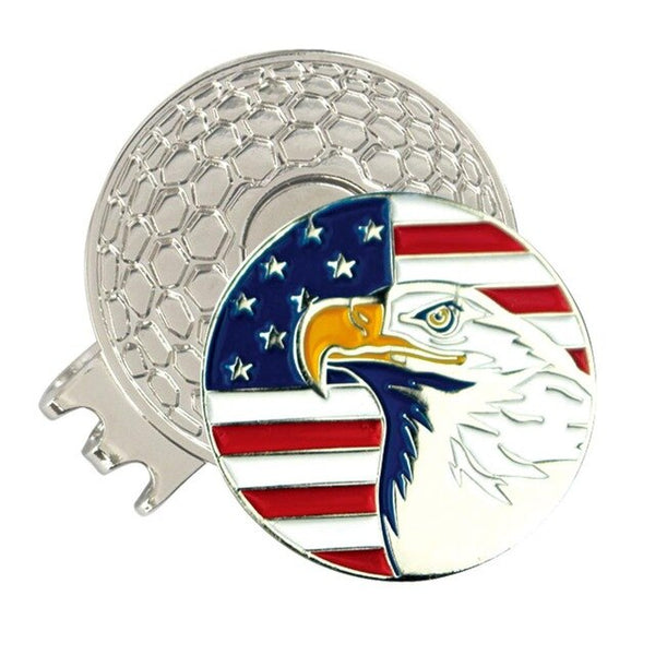 PINMEI Golf Ball Marks with Magnetic Golf Hat Clips Country Flag Golf Makrers(USA eagle Korea Japan UK flag markers) Size 1 inch